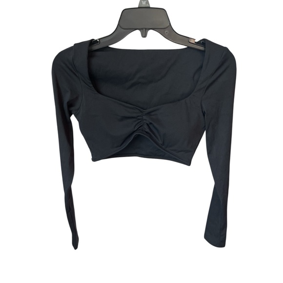 HALARA Tops - Halara Ruched Elegant Black Long Sleeve Crop Women's Top size medium NWOT